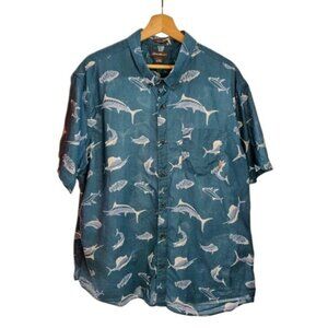 Eddie Bauer Fishing Shirt Classic Fit 2XL Teal Cotton Button Up